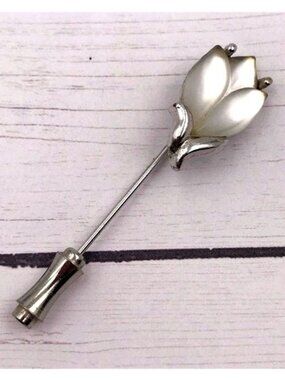 Vintage Whiting & Davis Frosted Tulip Stick pin Silver-tone Frosted Tulip Cap